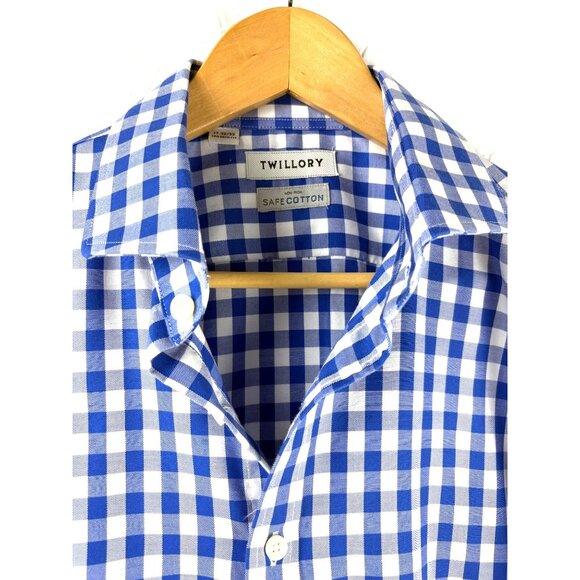 Twillory Men's Tailored Fit Blue & White Gingham Check Dress Shirt 17 32/33 - Picture 3 of 16